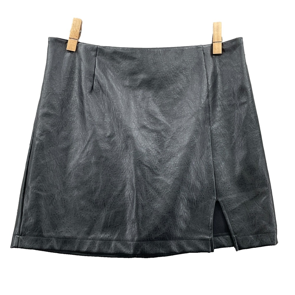 Wild Fable Vegan Leather Skirt Women 14 Black Slit Cocktail Preppy Biker Y2k Fem